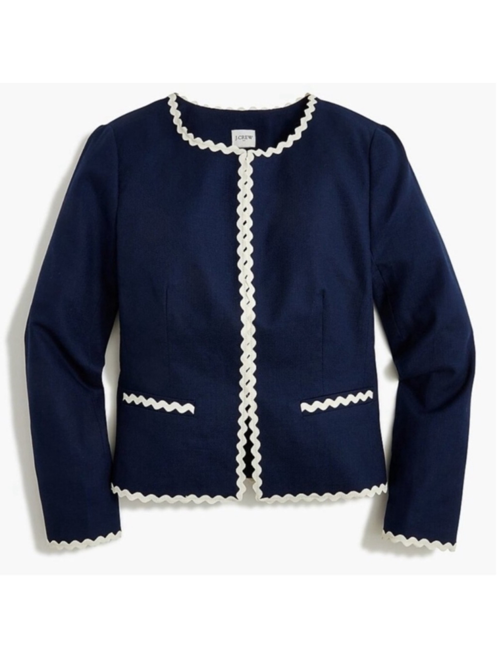 J Crew Blue and White Blazer with Scalloped Trim: Size 2